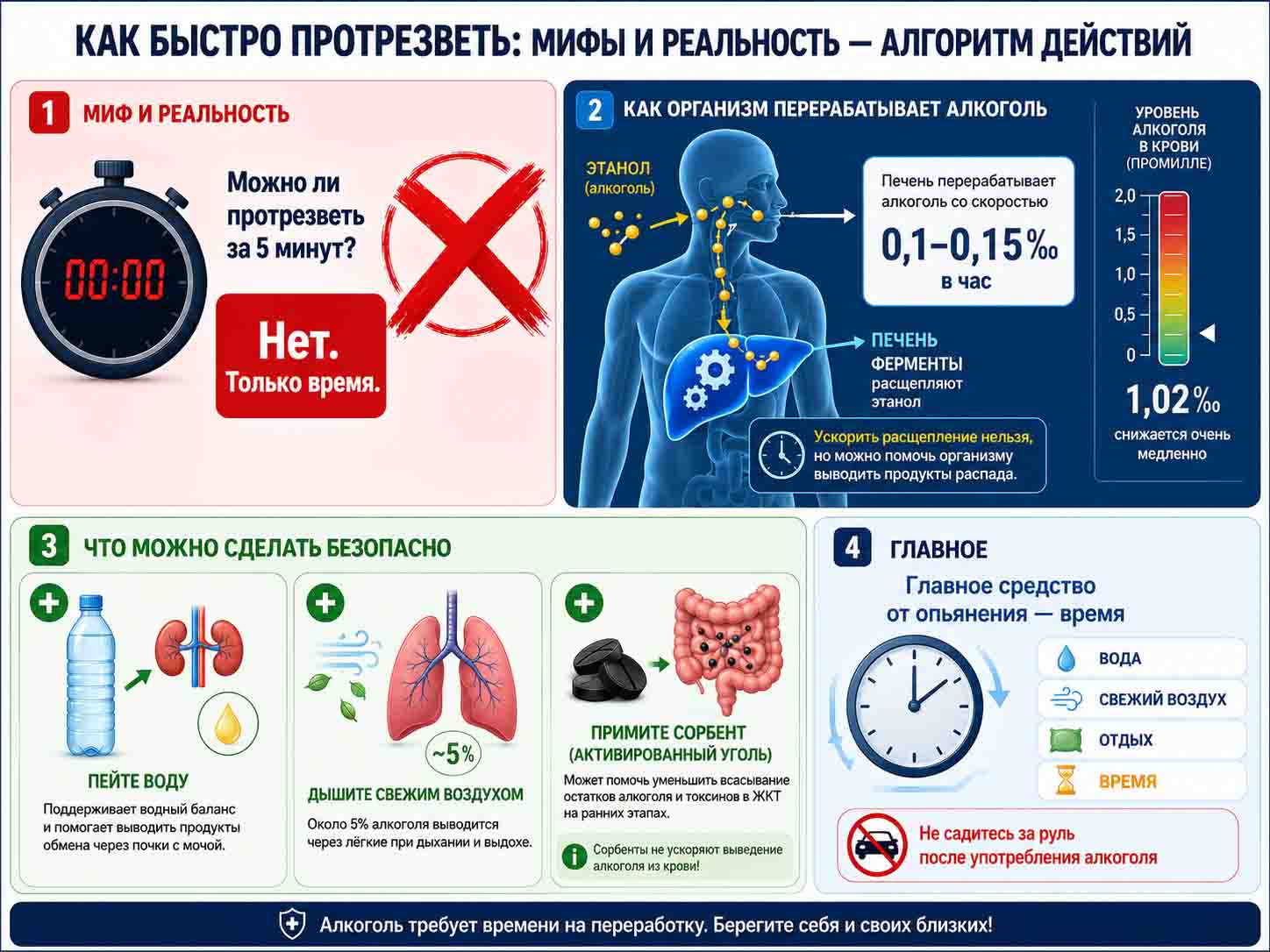 Полезная инфографика про методы протрезвления